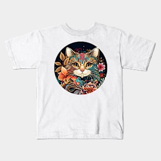 LadLay Cat Flower Beautiful - Cat Boho Lover Kids T-Shirt